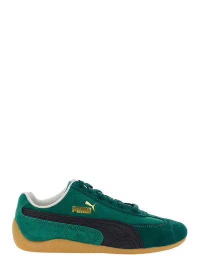 PUMA SPEEDCAT GREEN SNEAKERS WITH LOGO PRINT ON THE SIDE AND LOGO LETTERING ON THE SIDE IN SUEDE UNISEX