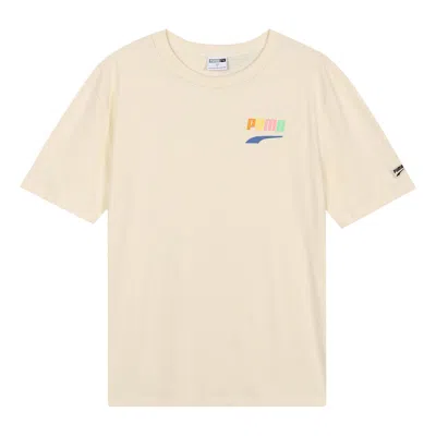 Puma Sports Alphabet Cartoon Printing Round Neck Short Sleeve Beige In Neutral