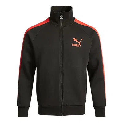 Puma Sports Stitching Printed Logo Kintted Stand-up Collar Jacket Men's Black