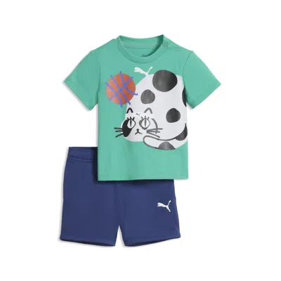 Puma Babies' Sporty Cats Matching Set Toddlers' T-shirt And Shorts Set In Green