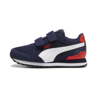 Puma St Runner V4 Mesh Little Kids' Sneakers In Navy- White- Red