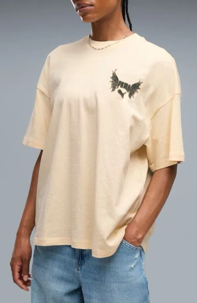 Puma Street Glam Oversize Studded Cotton Graphic T-shirt In White