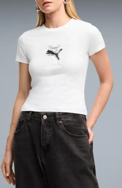 Puma Street Glam Slim Fit Cotton Graphic T-shirt In White