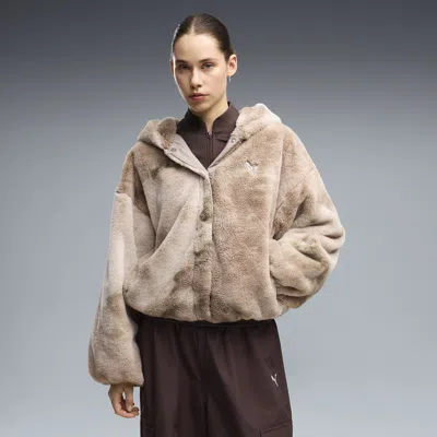 Puma Street Glam Women's Oversized Fleece Jacket In Beige