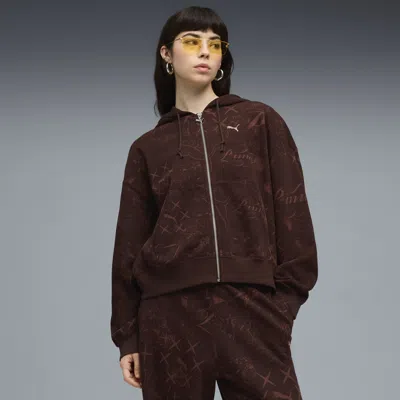Puma Street Glam Women's Oversized Zip-up Hoodie In Burgundy