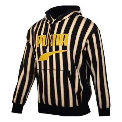 Puma Striped Hoodie 'black Yellow White' In Multi