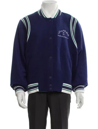 Pre-owned Puma Striped Varsity Jacket In Blue