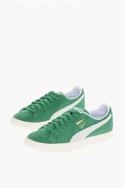 Puma Suede Clyde Og Low-top Sneakers With Golden Effect Logo In Green