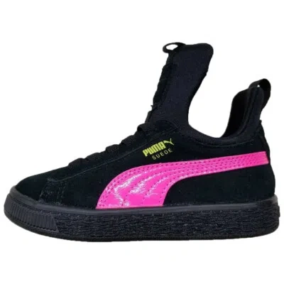 Pre-owned Puma Suede Fierce Patent Blockacps Little Kids Style : 367357 In  Black/k.pink-s.spring