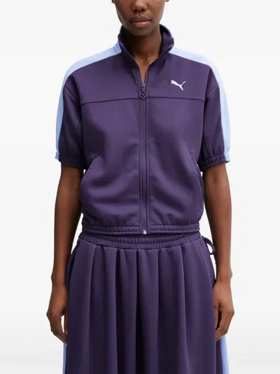Puma T7 Full Short-sleeve Stripe Zip Top In Purple
