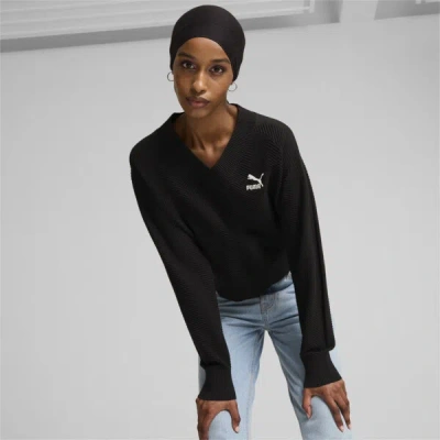 Puma T7 Knitted V-neck Crew Women In Black