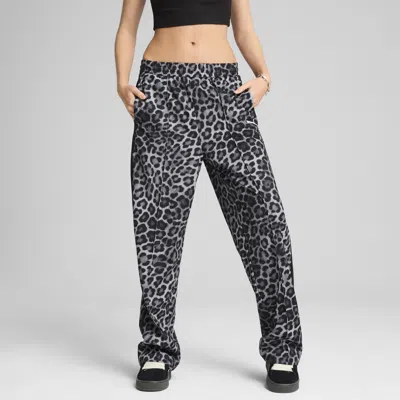 Puma T7 Leo Luxe Women's All-over Print Straight Pants In Black