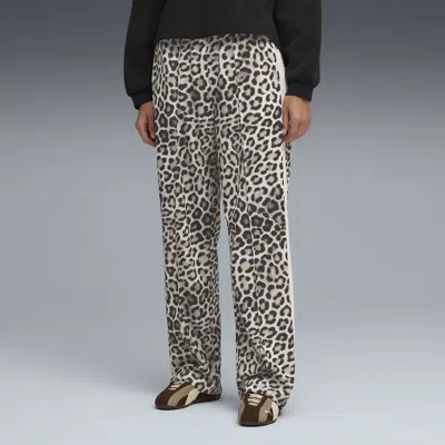 Puma T7 Leo Luxe Women's All-over Print Straight Pants In Black