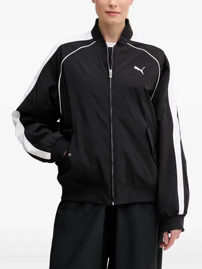 Puma T7 Logo-embroidered Bomber Jacket In Black