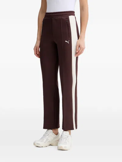 Puma T7 Logo-embroidered Side-stripe Track Pants In Brown
