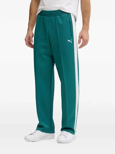 Puma T7 Logo-embroidered Side-stripe Track Pants In Green