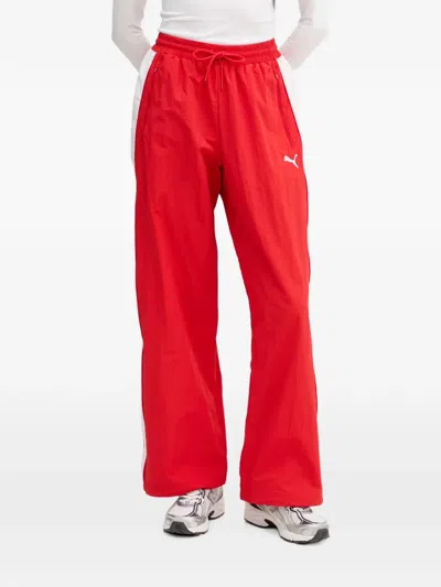 Puma T7 Logo-embroidered Track Pants In Red