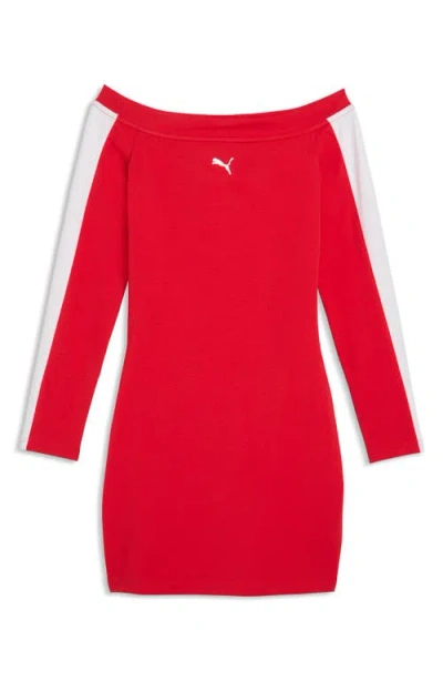 Puma T7 Off The Shoulder Bodycon Dress In Red