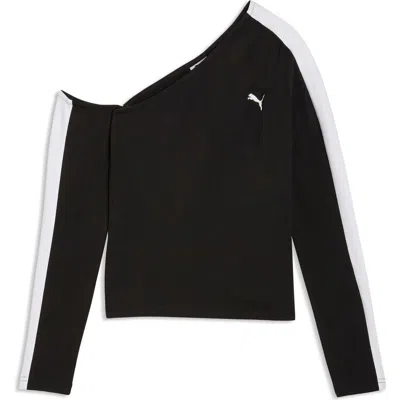 Puma T7 Off The Shoulder Long Sleeve Top In Black