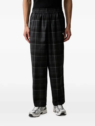 Puma T7 Plaid-check Track Pants In Neutral