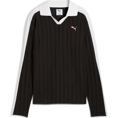 Puma T7 Relaxed Long Sleeve Polo In Black
