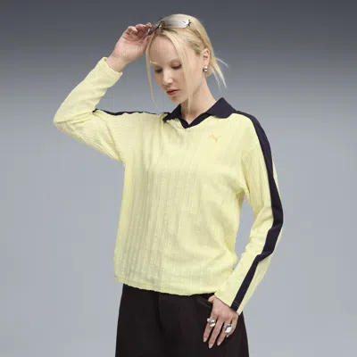 Puma T7 Relaxed Long Sleeve Polo Shirt Women In Gold