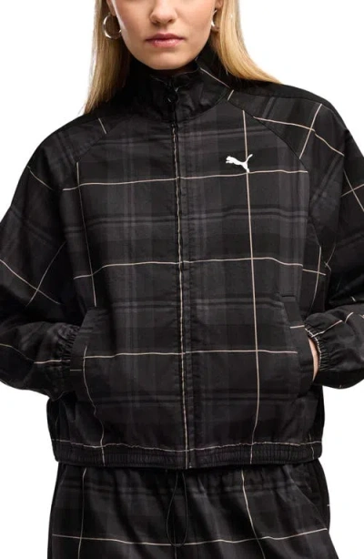 Puma T7 Relaxed Tartan Woven Jacket In Black