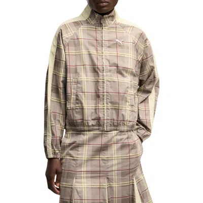 Puma T7 Relaxed Tartan Woven Track Jacket In Brown