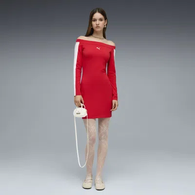 Puma T7 Women's Long Sleeve Dress In Red