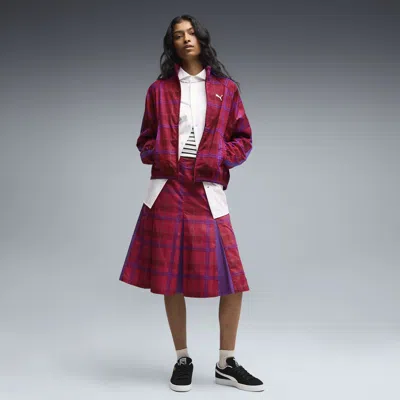 Puma T7 Women's Pleated Tartan Midi Skirt In Red