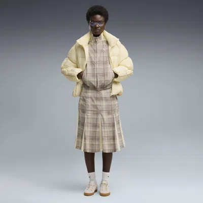 Puma T7 Women's Pleated Tartan Midi Skirt In Sand