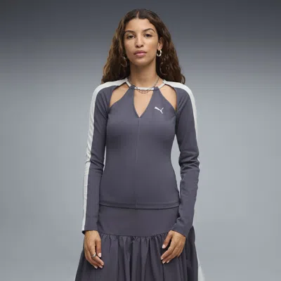 Puma T7 Women's Slim Long Sleeve Cut-out T-shirt In Gray