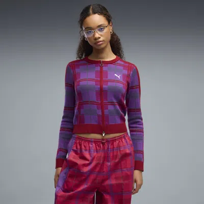 Puma T7 Women's Tartan Slim Knitted Cardigan In Multi