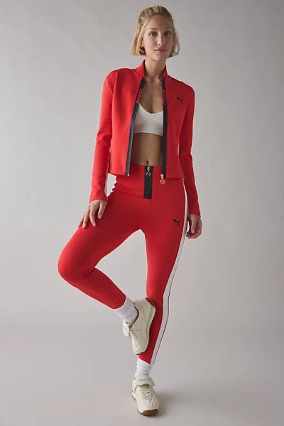 Puma T7 Zip-front Legging In For All Time Red, Women's At Urban Outfitters In White