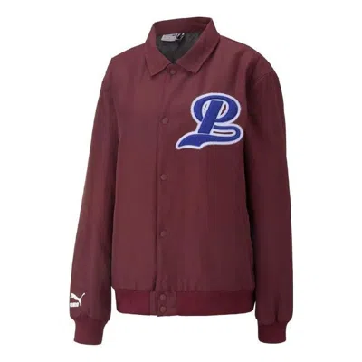 Puma Team Bomber Button Down Jacket 'burgundy'