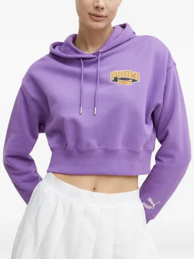 Puma Team Logo-print Hoodie In Purple