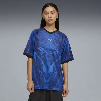 Puma Tech-x All-over Print Relaxed Soccer Jersey Unisex In Blue