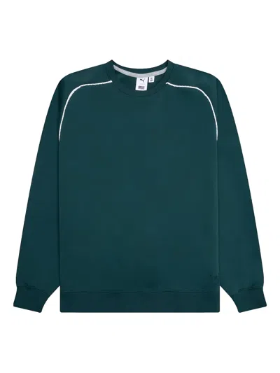 Puma The Run Crew Embroidered-detail Crew-neck Sweatshirt In Green