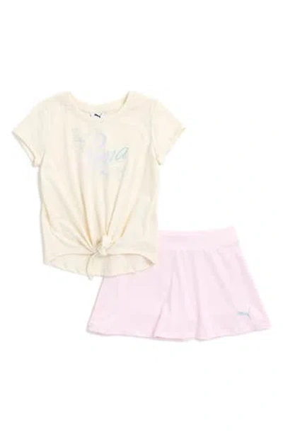 Puma Kids'  Tie Graphic T-shirt & Skort Set In Tan Combo