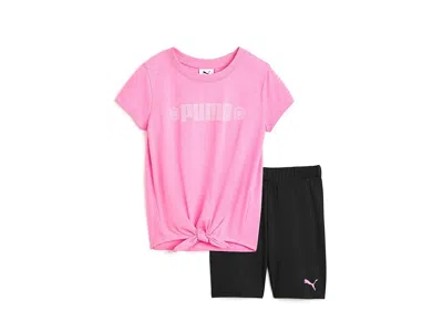 Puma T-shirt Bike Shorts Set (big Kid) Girl's Active Sets Pink/black: Md (10-12 Big Kids)