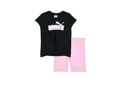 Puma T-shirt Bike Shorts Set (little Kid) Girl's Active Sets Black: 6x Little Kids In Pink