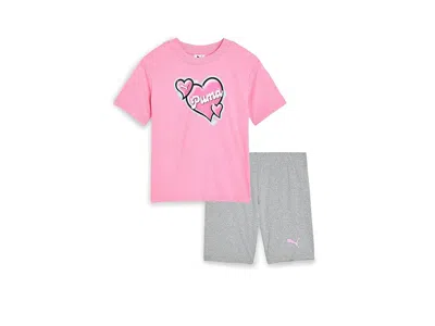 Puma T-shirt Bike Shorts Set (little Kid) Girl's Active Sets Pink/grey: 6x Little Kids In Black