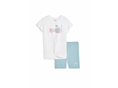 Puma T-shirt Bike Shorts Set (little Kid) Girl's Active Sets White/blue: 6 Little Kids