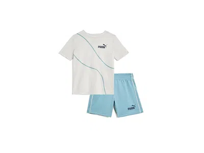Puma Kids' T-shirt Mesh Short Set (toddler) Boy's Sets Alpine Snow : 4t Toddler, Cotton/polyester In Blue