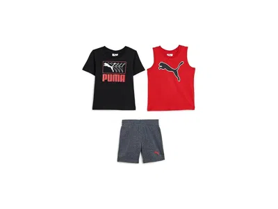 Puma Kids' T-shirt, Tank Top Short Set (toddler) Boy's Sets Red : 3t Toddler, Cotton/polyester In Black