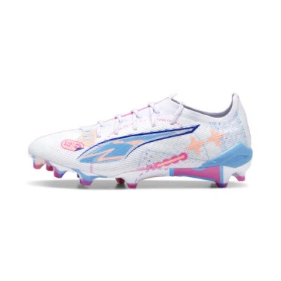 Puma Ultra 5 Ultimate Volume Up Firm Ground Men's Soccer Cleats Shoes In White-luminous Blue-poison Pink-fizzy Melon