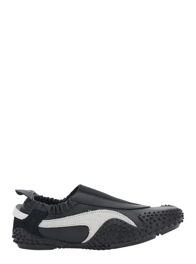 Puma Unisex Tech Fabric Slip-on Sneakers With Elastic Entry And Suede Side Details In Black