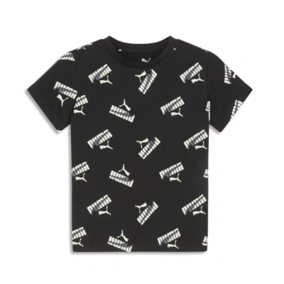 Puma Vibe Check Aop Little Kids' T-shirt In Black