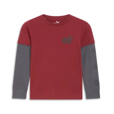 Puma Vibe Check Pack Little Kids' Long Sleeve T-shirt In Intense Red