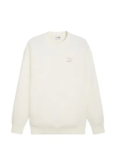 Puma Waffle-knit Embroidered Sweater In Neutral